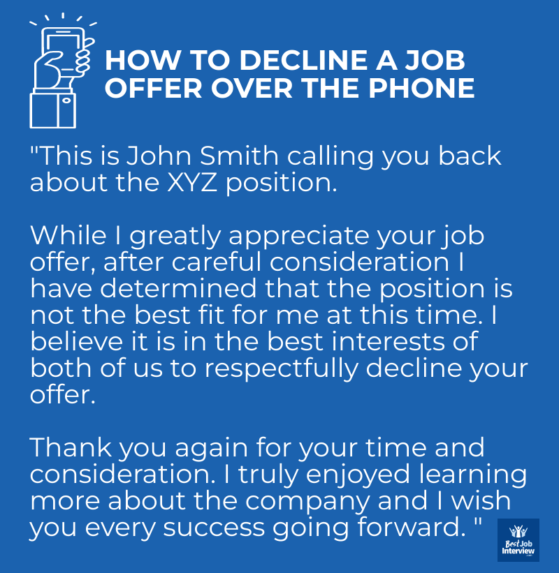 Texto de cómo rechazar una oferta de trabajo por teléfono