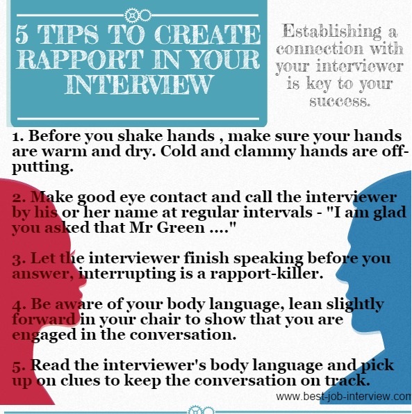 Infografía de 5 consejos para crear una buena relación en la entrevista