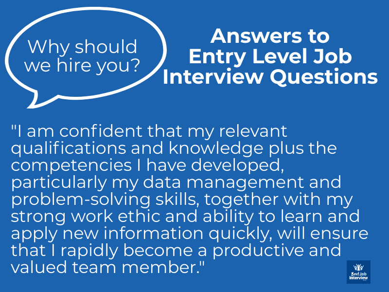 Ejemplo de respuesta a las preguntas de la entrevista de trabajo de nivel de entrada - ¿Por qué deberíamos contratarlo? - en texto