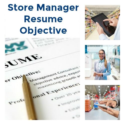 Collage de 3 fotos de gerentes de tienda en el trabajo y un currículum
