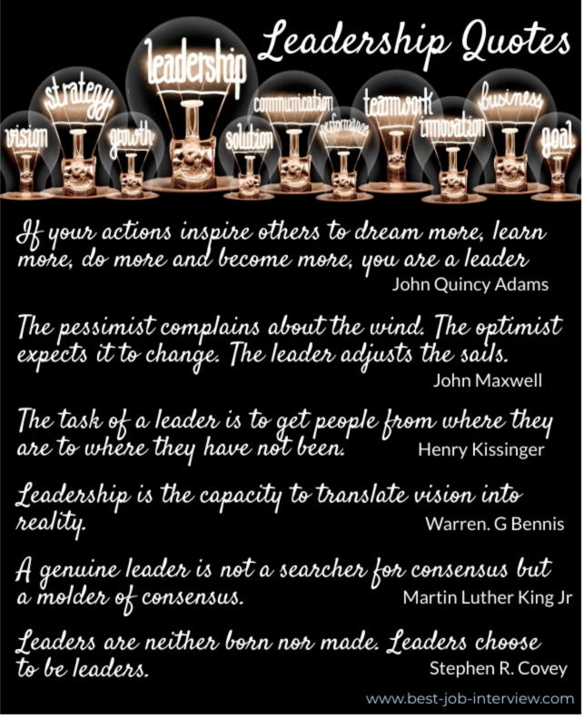 Lista de citas de liderazgo, escritura blanca sobre fondo negro