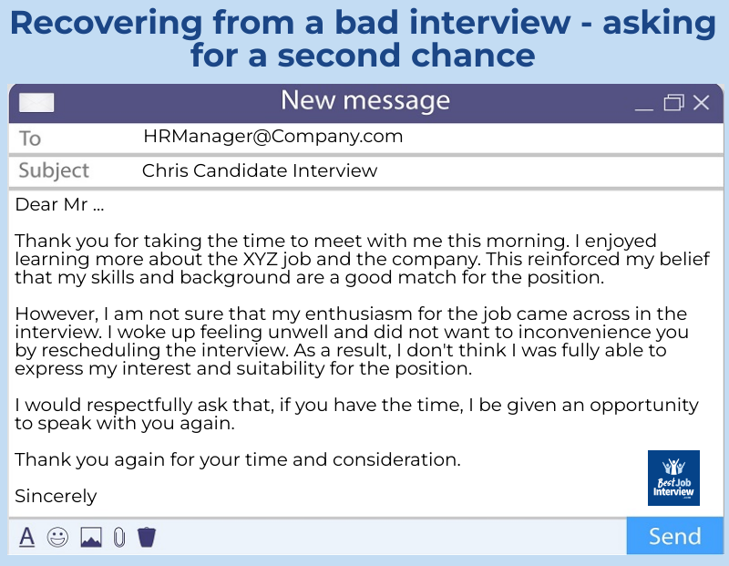 Ejemplo de correo electrónico solicitando otra entrevista de trabajo después de una mala entrevista