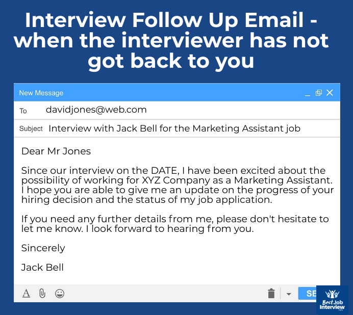 Ejemplo de correo electrónico de seguimiento de la entrevista cuando el entrevistador no se ha puesto en contacto con usted
