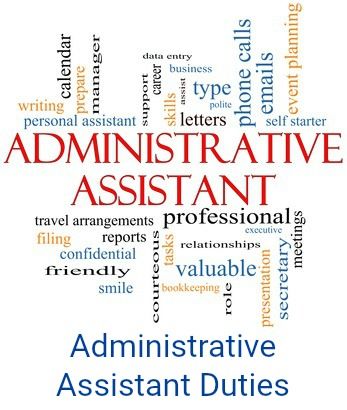 Ilustración de palabras asociadas con trabajos de asistente administrativo