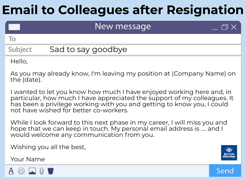 Ejemplo de correo electrónico para colegas después de su renuncia