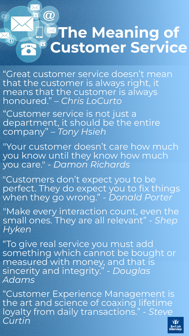 Citas sobre servicio al cliente, texto sobre fondo azul.