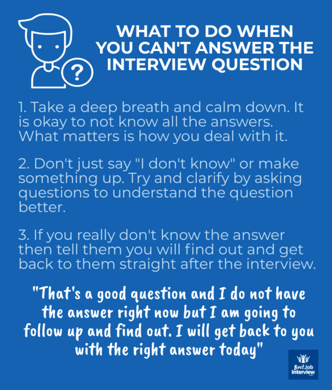 Infografía: qué decir y hacer cuando no puede responder la pregunta en una entrevista.